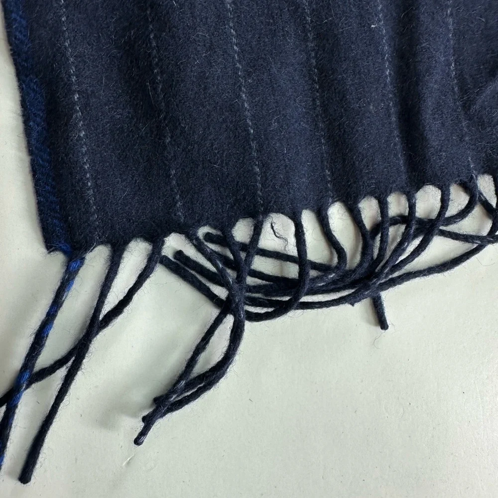 Wool Blend Blue Pinpoint Striped Scarf Unisex 60” Long Tassel